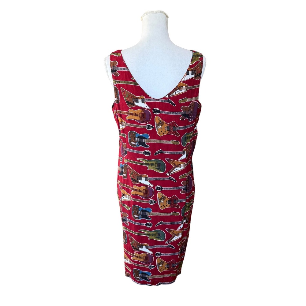 Barn Fly Electric Guitar Print Rayon Shift Dress Red Sleeveless Women Size‎ 10